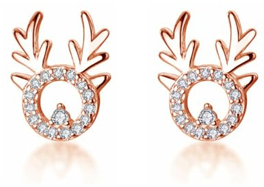 Cangall Silber Weihnachten Ohrringe Damen, 925 Sterling Silber Weihnachts Ohrstecker, Schneeflocke & Elch Zirkonia Ohrstecker Silber, 9mm Süße Klein Knorpel Schlafen Ohrstecker zum Weihnachten