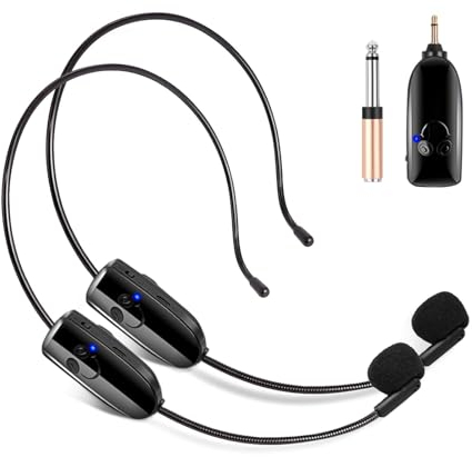 Kabelloses Mikrofonsystem für 2 Personen, HUACAM 2,4 G Dual Wireless Headset und Handheld 2-in-1, 48,8 m Reichweite für Sprachverstärker, Bühnenlautsprecher, Lehrer, Tourguides, Fitnesstrainer