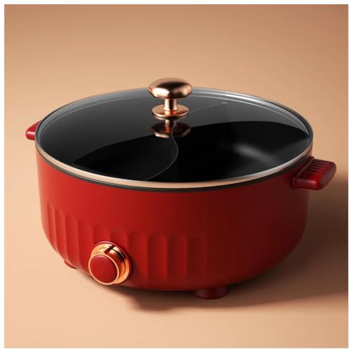 ARTSIM Appareil A Fondue, RevêTement AntiadhéSif Fondue Chinoise Traditionnelle IdéAl pour Les RéUnions De Famille (avec 2 Filets Non éTanches),Red