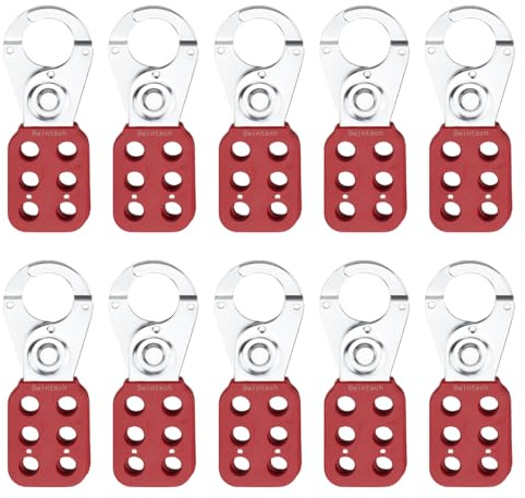 Bwintech 10 Pcs Moraillon de consignation en acier à mâchoires rouges Moraillon de consignation pour cadenas, avec 6 trous d'interverrouillage