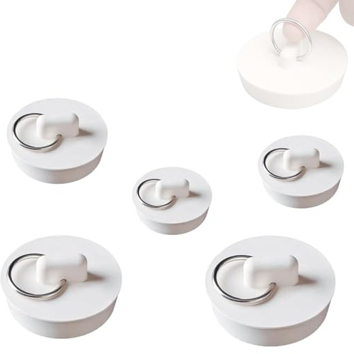 ieron 5 tappi di scarico, in gomma, tappi di ricambio universali per vasca da bagno, lavello, con anello per appenderlo, per vasca da bagno, cucina e bagno