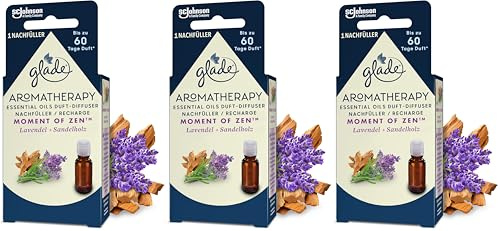 Glade Aromatherapy Essential Oils Duft-Diffuser Nachfüller, Moment of Zen, Lavendel + Sandelholz Aroma Diffuser, 17.4ml (Packung mit 3)