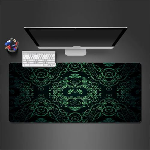 QiHon Gaming Mauspad XXL Abstraktes Grün Großes Mauspad Schreibtischauflage mit Vernähte Kanten Einer speziellen Oberfläche verbessert Geschwindigkeit und Präzision 800x400x2mm