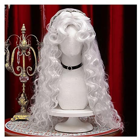 yixinzi-2024 Peluca Pelucas rizadas largas for Mujeres Niñas Pelucas sintéticas Blancas Retro con Flequillo Fibras sintéticas Resistentes al Calor Peluca for Fiesta Cosplay y Uso Diario Peluca Hombre