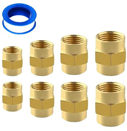 FloFlex Brass Fitting 9pcs Hex Coupling Kit, Assorted Female NPT Sizes, 1/8, 1/4, 3/8, 1/2