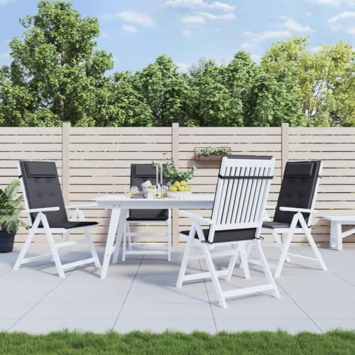 Ailgely Hochlehner Auflage mit Kopfpolster 4Stück, Gartenstuhlauflage rutschfest Befestigungsbänder UV- Anthrazit