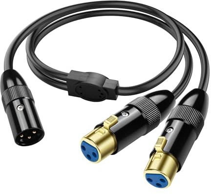 PNGKNYOCN XLR Splitter Kabel,Symmetrisches XLR 3 Pin Stecker auf 2 Buchsen XLR Y Splitter Mikrofonkabel（0.5M/1.6FT）