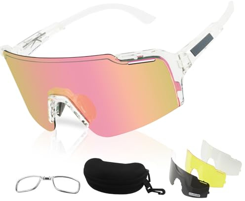 FOCUHUNTER Polarisierte Sport-Sonnenbrille für Männer Frauen, UV400 Radfahren Brillen für Baseball Laufen Radfahren Brille 4 Gläser