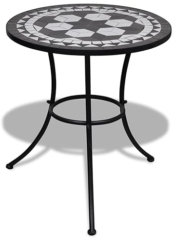 Iiaky Bistrotisch Schwarz und Weiß 60 cm Stehtisch Bistrotisch Bartisch Gartentisch Mosaik Tisch Outdoor Bistrotisch Outdoor Mosaik
