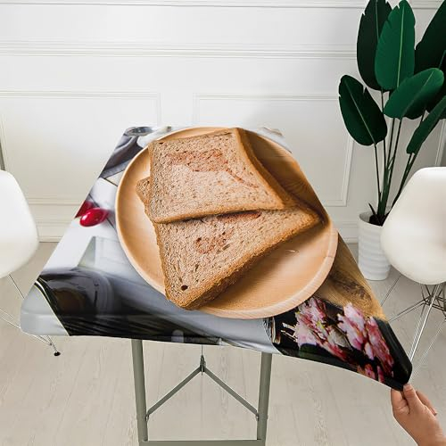 Morbuy Rechteckige Drucken Elastische Tischdecke, Rechteckig Tischdecke mit Gummizug Spanntischdecke Gartentischdecke für Outdoor Picknick Camping Partys (4ft=122x76cm,Brotmuster 7)