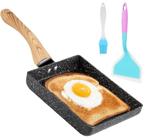 GBKDQQ Tamagoyaki-panna, non-stick omelettpanna, omelettpanna, rektangulär japansk panndörr, alla typer av spisar, ugn och diskmaskinssäker, inklusive oljeborste, silikonspatel (18 x 13 cm)