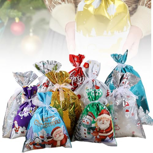 Geschenktüte, 30 Stück Geschenktüten Weihnachten, Geschenkverpackung zum Befüllen Deko Geschenkbeutel Weihnachten Tüte mit Bänder Verschiedene Größe für Party (B)