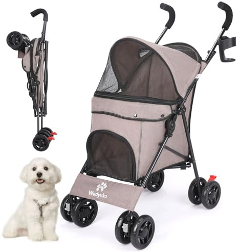 3 in 1 Pet Stroller for Small Dogs and Cats, Foldable Pet Stroller with 4 Wheels, Breathable Mesh, Large Capacity, Easy to Carry (Coffee)