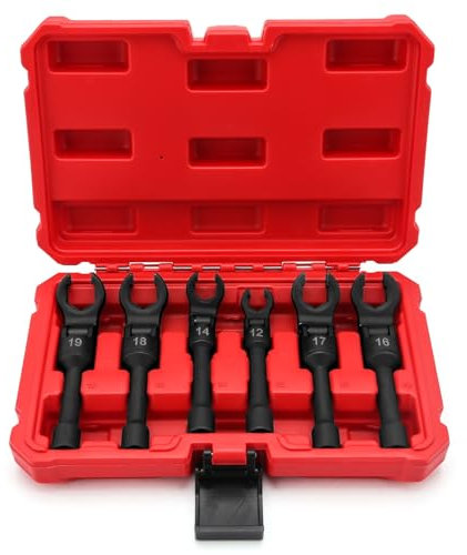 6-teiliger Krähenfuß-Leitungsschlüsselsatz mit langem, flexiblem Kopf, 3/8-Zoll-Steckschlüsselsatz für Überwurfmuttern, Krähenfuß-Ratschen-Leitungsschlüsselsatz für 12/14/16/17/18/19 mm Muttern mit