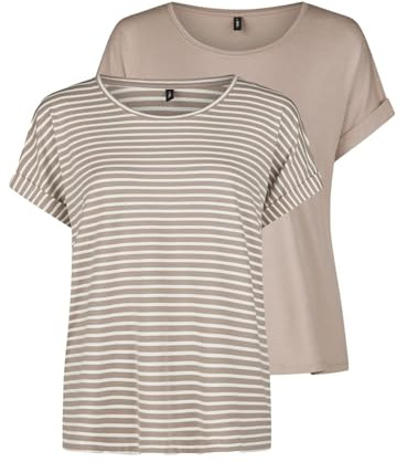 Only - Maglietta da Donna a Girocollo, 2 Pezzi, Basica, Manica Corta, Girocollo, Vestibilità Regolare, T-shirt Estiva, a Righe, Blu, Rosa, Verde, Nero, XS, S, M, L, XL, XXL, L