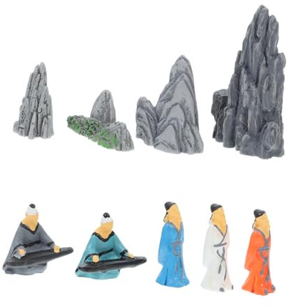 INOOMP Miniatur Bonsai Figuren 9 Stück Kunstharz Chinesische Älteste Sitzend Mikrolandschaft Dekoration Aquarium Zen Garten Zubehör