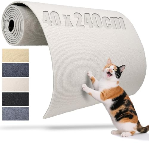 TXXATX Kratzmatte Selbstklebend 240x40 cm Katzen Kratzbrett Weiß Kratzmatte Katze Kratzwand Kratzteppich für DIY Kratzbretter Katze Katzenturm Möbel Sofa Wand