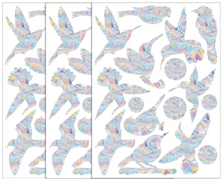 GWAWG 48 Pieces Bird Anti-Collision Window Stickers, Prism Window Stickers for Bird Strikes, Large Window Decals, Anti-Collision Stickers, Prevent Birds from Flying in Windows