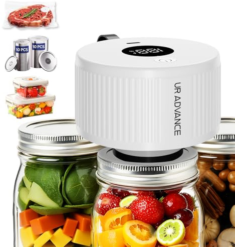 Upgraded 3-in-1 Electric Mason Jar Vacuum Sealer Kit for Jars, Bags, Food Savers & Containers | Auto-Stop Jar Sealer with Wide & Regular Mouth Canning Lids for Dry Foods, Jams & Leftovers​