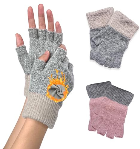 WUDEUI 2 Pairs Fingerless Gloves for Women Men, Winter Knitted Touchscreen Warm Stretchy Half Finger Mittens for Cycling Working