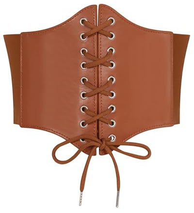SWAUSWAUK Ceinture Corset Femme – Style Vintage, Similicuir, Élastique Réglable, Tailles S à XL (Marron, L-93cm : Tour de taille 95-105cm)