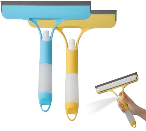 2PCS 3 in 1 Window Cleaning Scraper 2025 New Squeegee and Scrubber with Spray for Car Windshields, Walls, Kitchen, Bathroom, All-Purpose Window Cleaner Tool