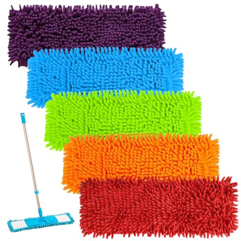 Fyrdm 5 Stück Chenille Wischbezug, Mehrfarbig Wischmopp Bezug, Bodenwischer Ersatzbezug, Ersatzbezug für Bodenwischer, Bodenwischbezug Chenille, für alle Gängigen Klapphalter 40x10cm, alle Bodenarten
