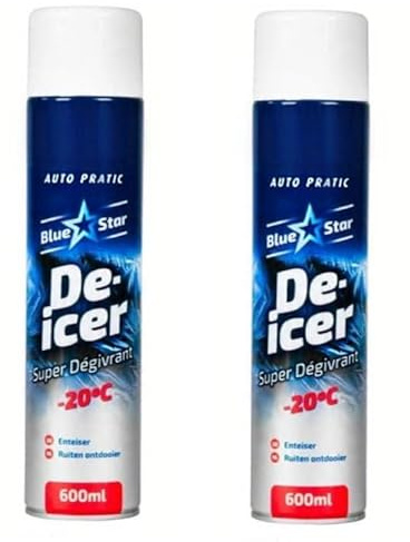 “Blue Star Car De-Icer 600 ml – Fast Acting Ice & Frost Remover, Effective Up to -20°C, Pack of 2, Winter Windshield Defrost Solution