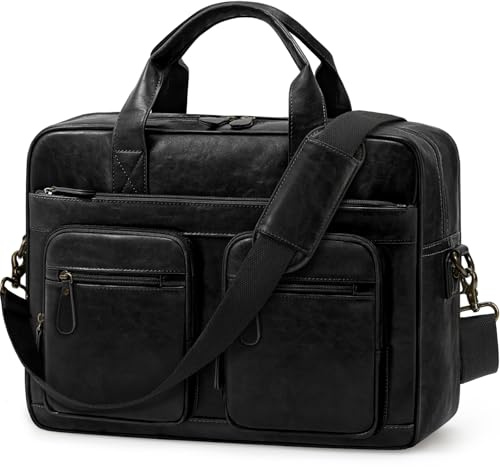 RAINSMORE Borsa Lavoro Uomo Borsa Porta PC 15,6 Pollici Impermeabile Borsa Tracolla Valigetta Documenti Uomo per Università Insegnanti Scuola Ufficio Nero