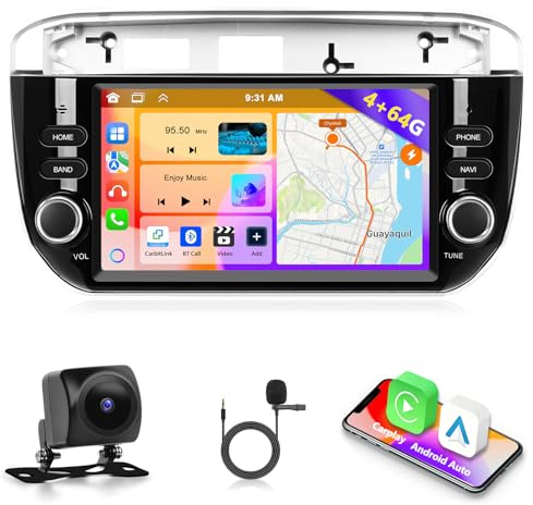 Motorsi Android Auto Stereo per Fiat Punto 10-16/Linea 12-15, 4GB+64GB Wireless Carplay Autoradio con Touchscreen GPS Navi/WiFi/FM/RDS/SWC/Canbus/Bluetooth/EQ + Telecamera Posteriore