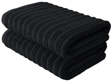 BERIBO Cloud Turkish Towel Set 100% Cotton 620gsm (Black, 2 Bath Towels)