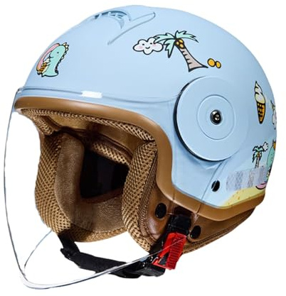 Frcychri Casco per Bambini 3/4 Viso Aperto - Casco Mezzo Guscio con Visiera Parasole, Casco da Ciclomotore - Omologato ECE Unisex Scooter Biciclette, Sci, Monopattini, Bici Senza Pedali E,19~22 in