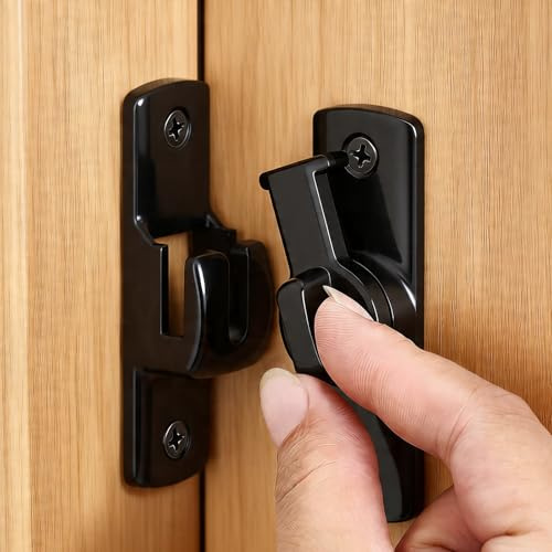 1 Set Door Lock, 90/180 Degree Door Latch for Internal Doors,Sliding Bathroom & Bedroom Doors Lock with Screws (AluminumAlloy) for Cabinet Shed and Gate Security Garden Window Barn (Black)