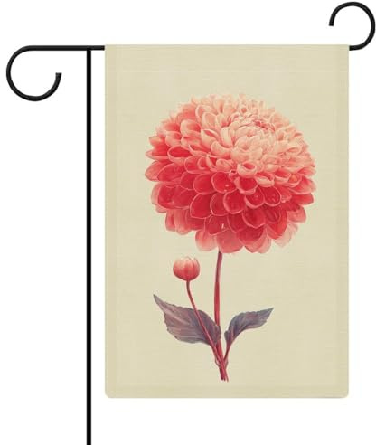 Drapeau de jardin à fleurs de dahlia rouge en toile de jute double face 32 x 47 cm