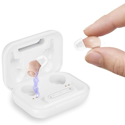Maleous Hearing Aids for Seniors, Mini Rechargeable and Long-Lasting Invisable IN-THE-EAR Hearing Aids with Noise Cancelling, Customizable Listening Experience and Easy Control (Beige)