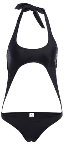 Bikini de tanga para mujer, sexy, de una pieza, tres puntos, cuello halter, traje de baño para embarazo, traje de baño profundo con cuello en V, lencería push up, tanga micro monokini, O negro., M