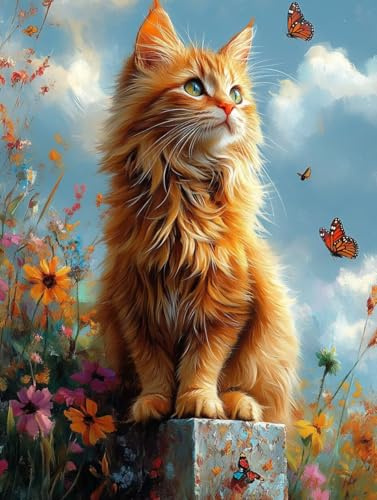 Gato Diamond Painting, 5D Diamond Painting Adultos Mariposa, DIY Manualidades Adultos Kit Punto de Cruz, Cuadro Diamantes Cristal Bordado Artesanía, Decoración Hogar, Regalo Mujer 50x65cm fjh-8910