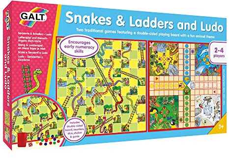 Galt Snakes and Ladders and Ludo - 2 in 1 Board Games for Kids Set -Double Sided Classic Childrens and Family Board Games - Two Sided with Fun and Colourful Designs, for 2-4 Players - Age 3 Years Plus