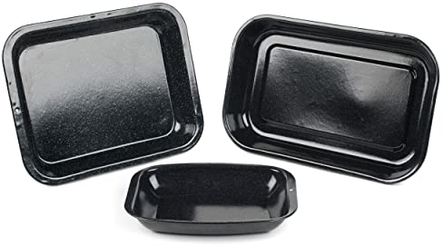 Russell Hobbs Romano 3-Piece Roasting Tray Set – Large Vitreous Enamel Roasting Tin, 36/38cm Rectangular Roasters & 26cm Chop Tray, Oven Safe to 230°C, Durable Carbon Steel, Christmas Dinner Roaster