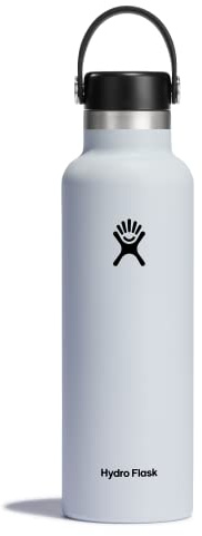 Hydro Flask - Water Bottle 621 ml (21 oz) - Vacuum Insulated Stainless Steel Water Bottle with Leak Proof Flex Cap and Powder Coat - Standard Mouth - White