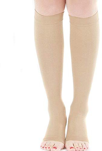 Elastic Toeless Compression Socks Support Open Toe Knee High Stockings Leg Support Leggings Nude