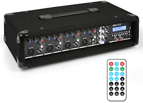 Power Dynamics PDM-C405A 4-Kanal DJ Mischpult mit Verstärker Mischpult Bluetooth Mixer mit eingebautem Verstärker, robuster Audio Mixer, MP3 Player, DJ Mischer für kleine Live Events