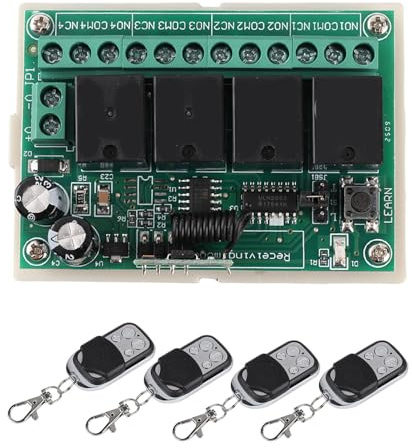 ASHATA Multifunktional Funkfernschalter,DC12V 433MHz 4-Wege Fernsteuerungsschalter Drahtloser Relaisschalter,Wireless Funk Fernbedienung Schalter Funkempfänger,Kontrolle Abstand bis zu