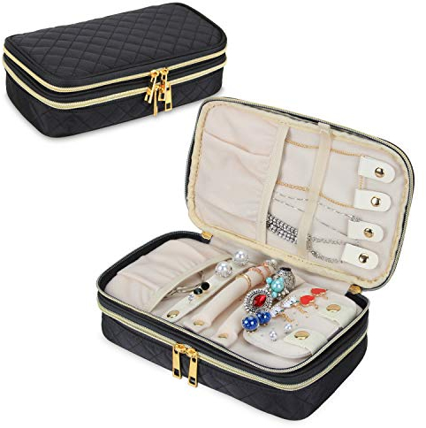 Teamoy Custodia per Gioielli da Viaggio, Borsa Organizer Trapuntata per Gioielli con Scomparti, Supporto per Collana, Nero