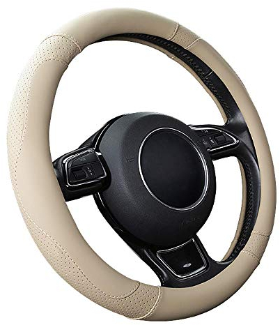 SFONIA Coprivolante per Auto Protezione Custodia Volante Cover in Pelle Microfibra Universale 37-38cm / 15 Antiscivolo Traspirante Durevole (Colore Beige)