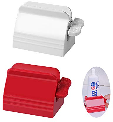 Toothpaste Squeezers Tube Squeezers Rolling Tube Ointment Extruder Dispenser Set of 2 (Red+White)