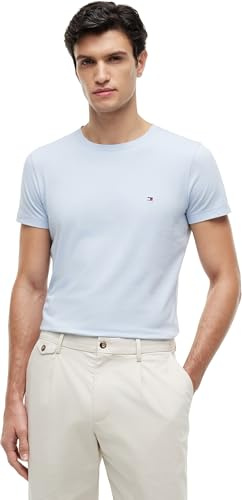 Tommy Hilfiger Camiseta de Manga Corta Hombre Stretch Slim Fit tee Cuello Redondo, Azul (Breezy Blue), XXL