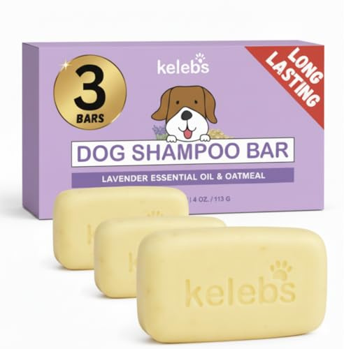 Kelebs champu Perro Sólido para Piel Sensible | Anti-Picazón Y Anti-Pulgas con Aceite De Lavanda Calmante | Pack De 3 Barras Jabon Natural Bio Y Vegano