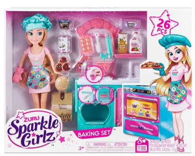 Sparkle Girlz Bake Off Puppe Spielset, 10,5 Zoll Puppe, 30 Zubehörteile von ZURU mit Küche, Spielzeug-Küchenutensilien, Spielknete und Modepuppen für Mädchen