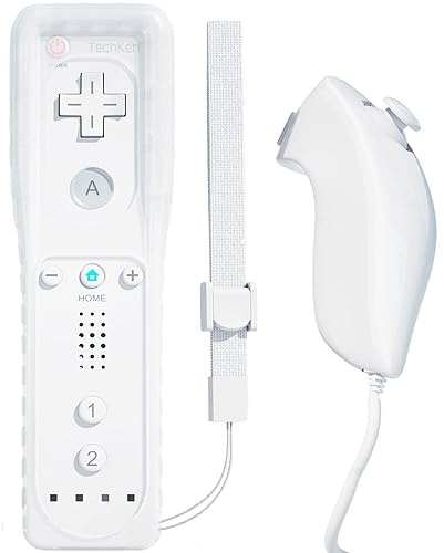 TechKen Wii Controller mit Nunchuck und Fernbedienung - Ersatz für Wii (Weiß)